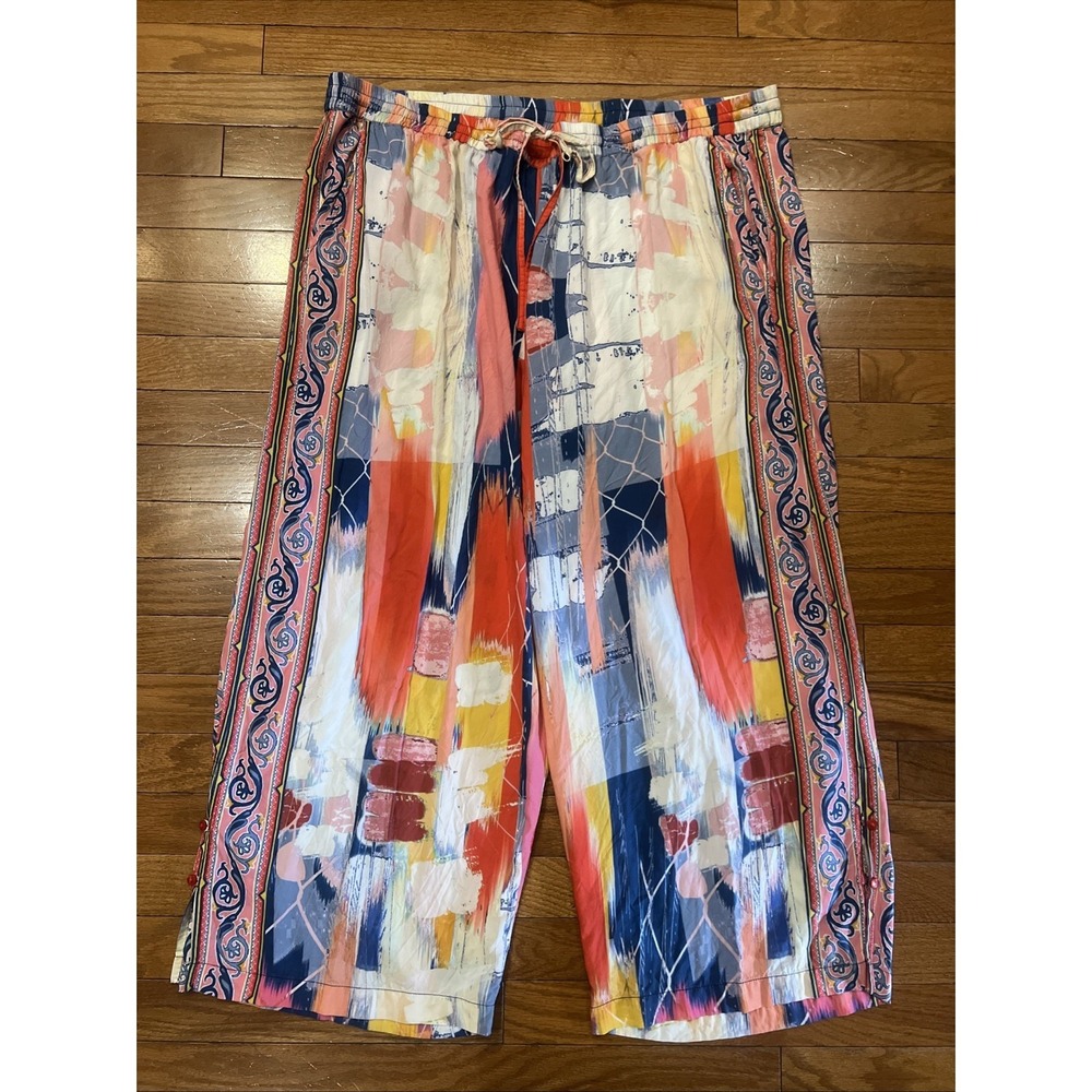Tolani Collection XLP Abstract Print Wide Leg Crop Pants Boho Drawstring India